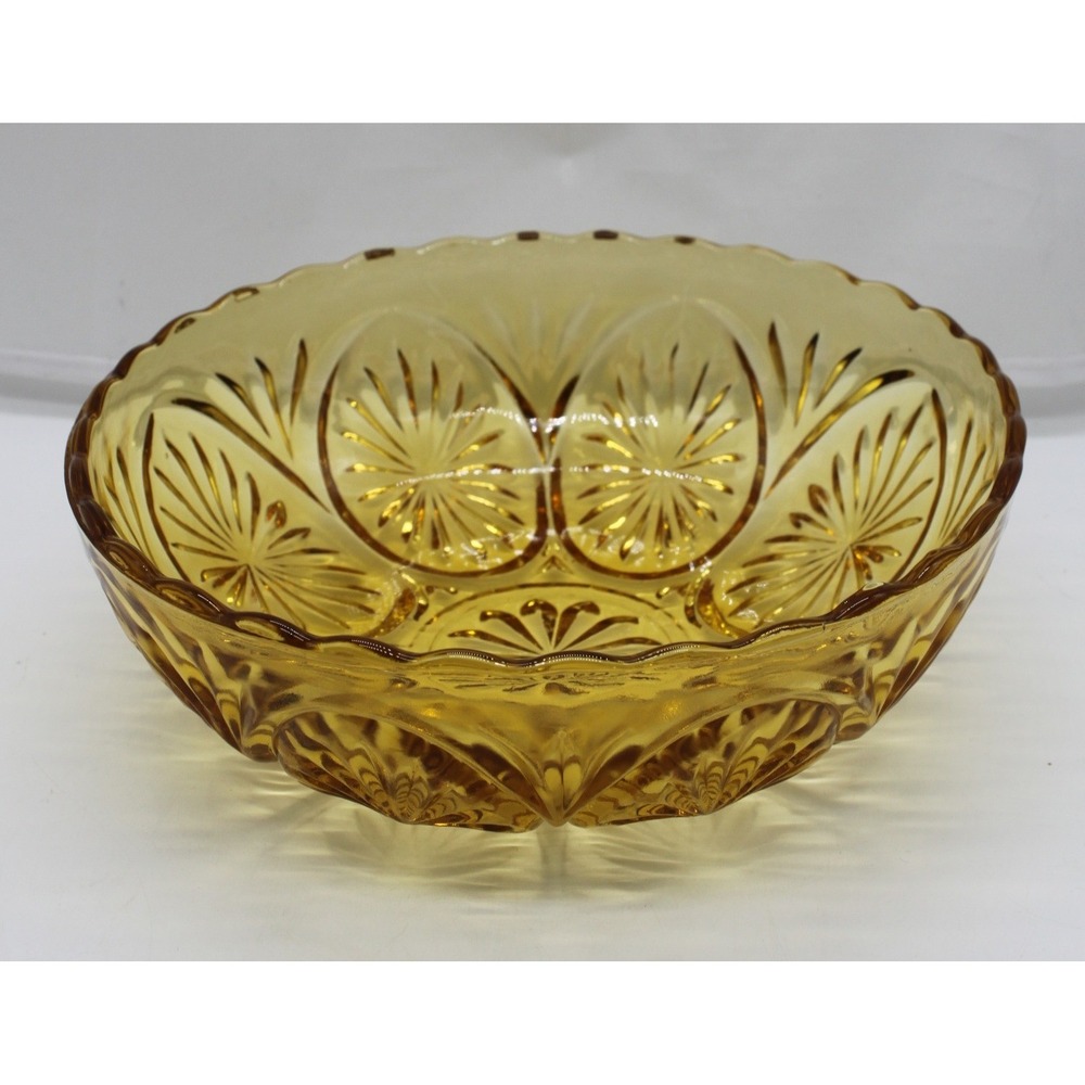 Vtg Collectible MCM Anchor Hocking Honey Amber Star Cameo Glass Serving Bowl